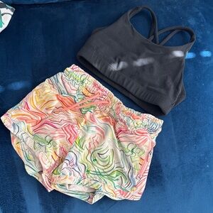 Athleta Girl Multicolor Swirl Shorts and sports bra set
